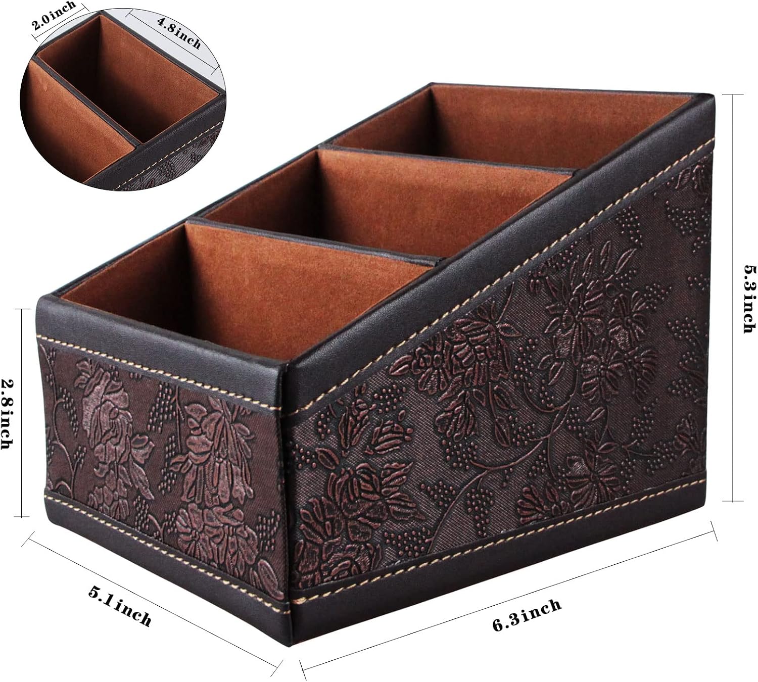 PU Leather Remote Control Holder Storage Container for TV Remote / 2packbrown / Brown / Set of 2