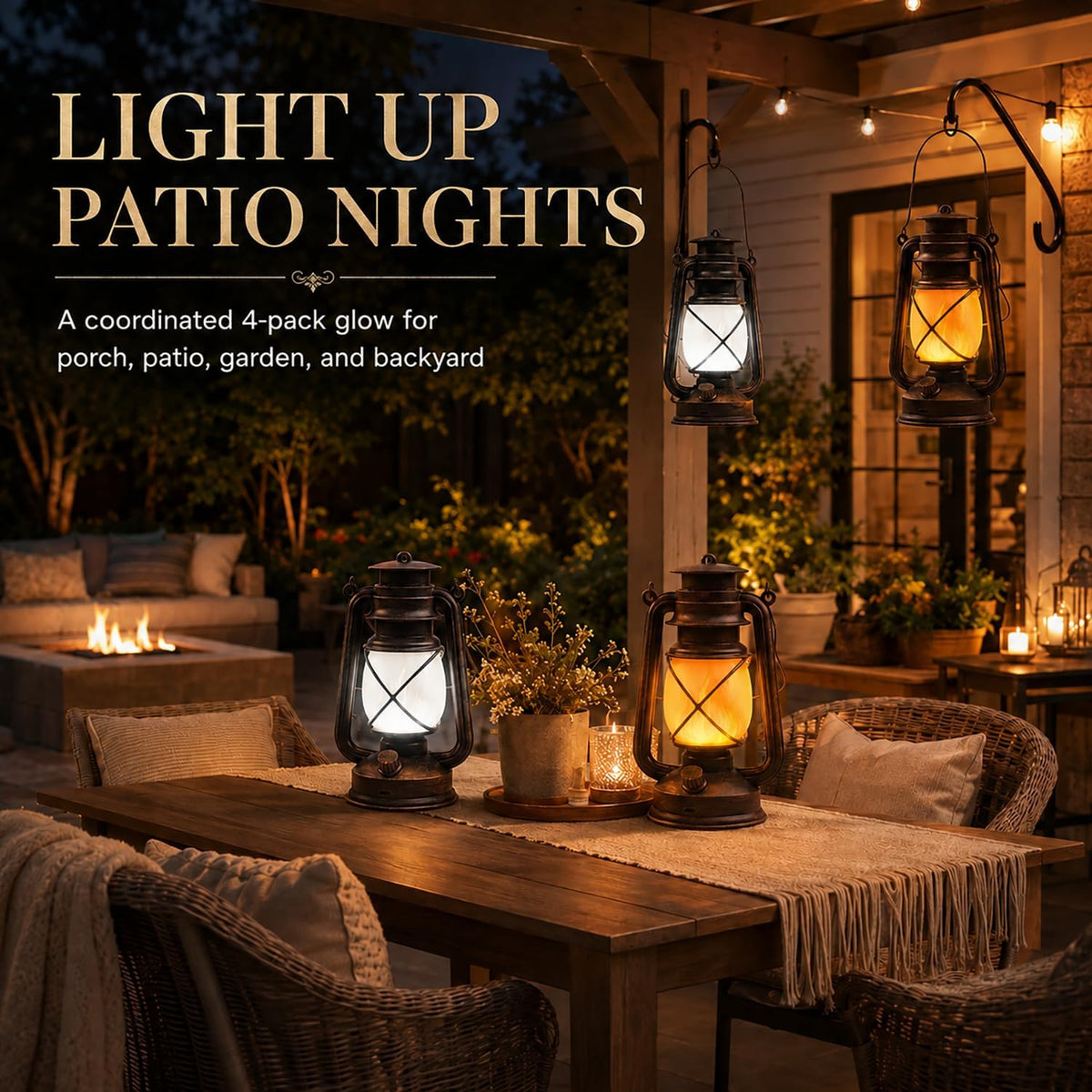 Rechargeable LED Lanterns 4 Pack, USB Charging Vintage Bronze Camping Lamps with Flickering Flame, Remote Control 4
