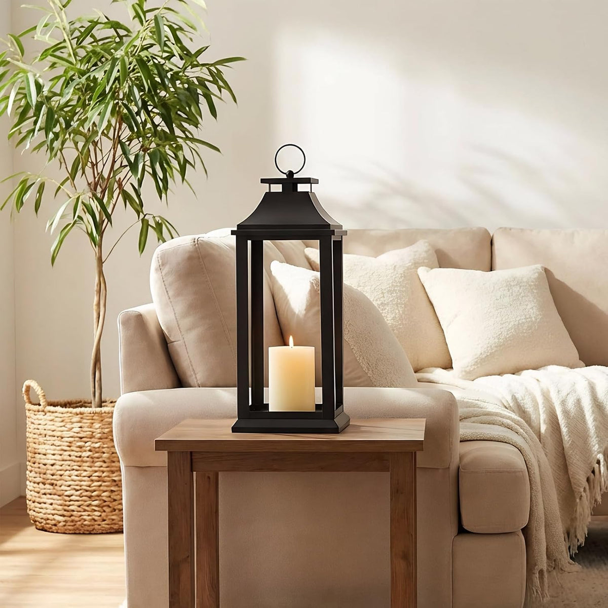 Modern Farmhouse Black Lantern Candle Holder – 18” Hanging Decorative Lantern for Indoor & Outdoor Home Décor – Ideal
