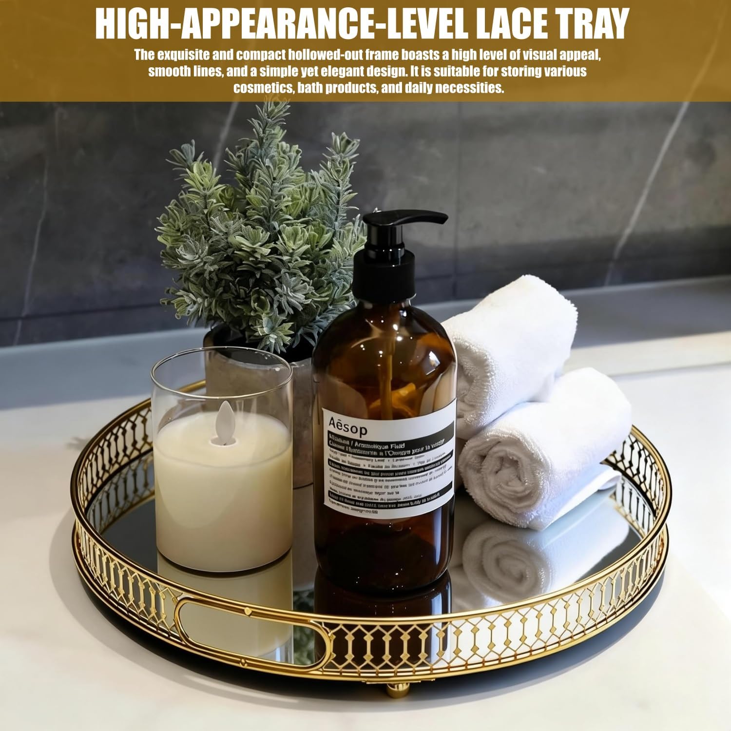 Decorative Glass and Tray for Cologne / Gold