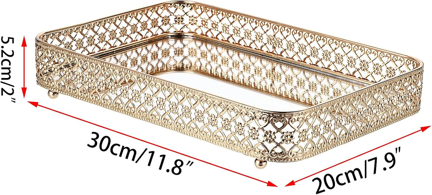 Glass & Metal Trinket Organizer for Dresser & / Gold / 11.8 x 7.9 x 2