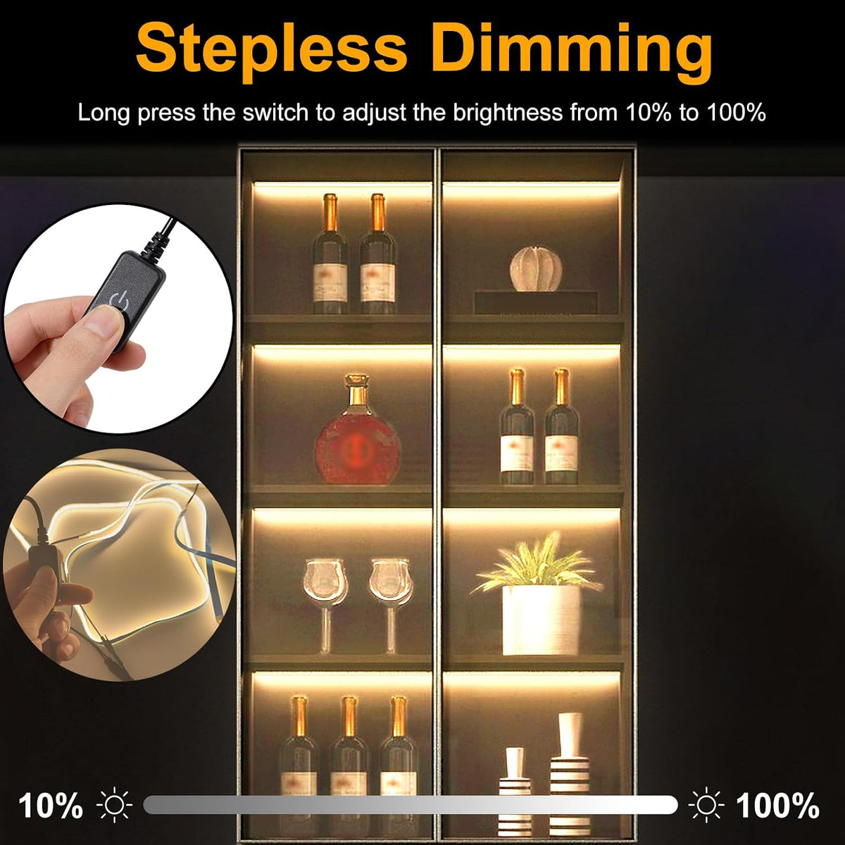 JUSJUBR Shelf Lights, 6 PCS 20 Inch Dimmable Flexible COB LED Light Strips, Warm White 3000K, LED Under Cabinet Lights