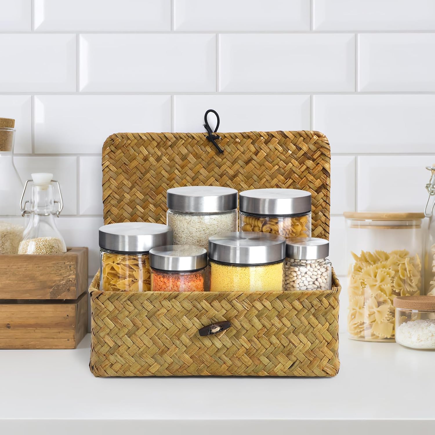 Seagrass Storage Woven Basket Straw Desktop Rattan Hand- Woven Storage Basket / 23 x 13 x 8 / S: CM