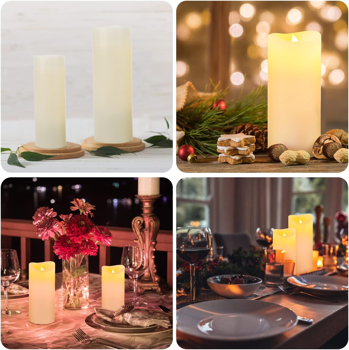 Flameless Battery Operated Led Candles10-Key Remote 24Hours Timer Set of 9 | (H 4" 5" 6" 7" 8" 9" x D 2.2") Real Wax