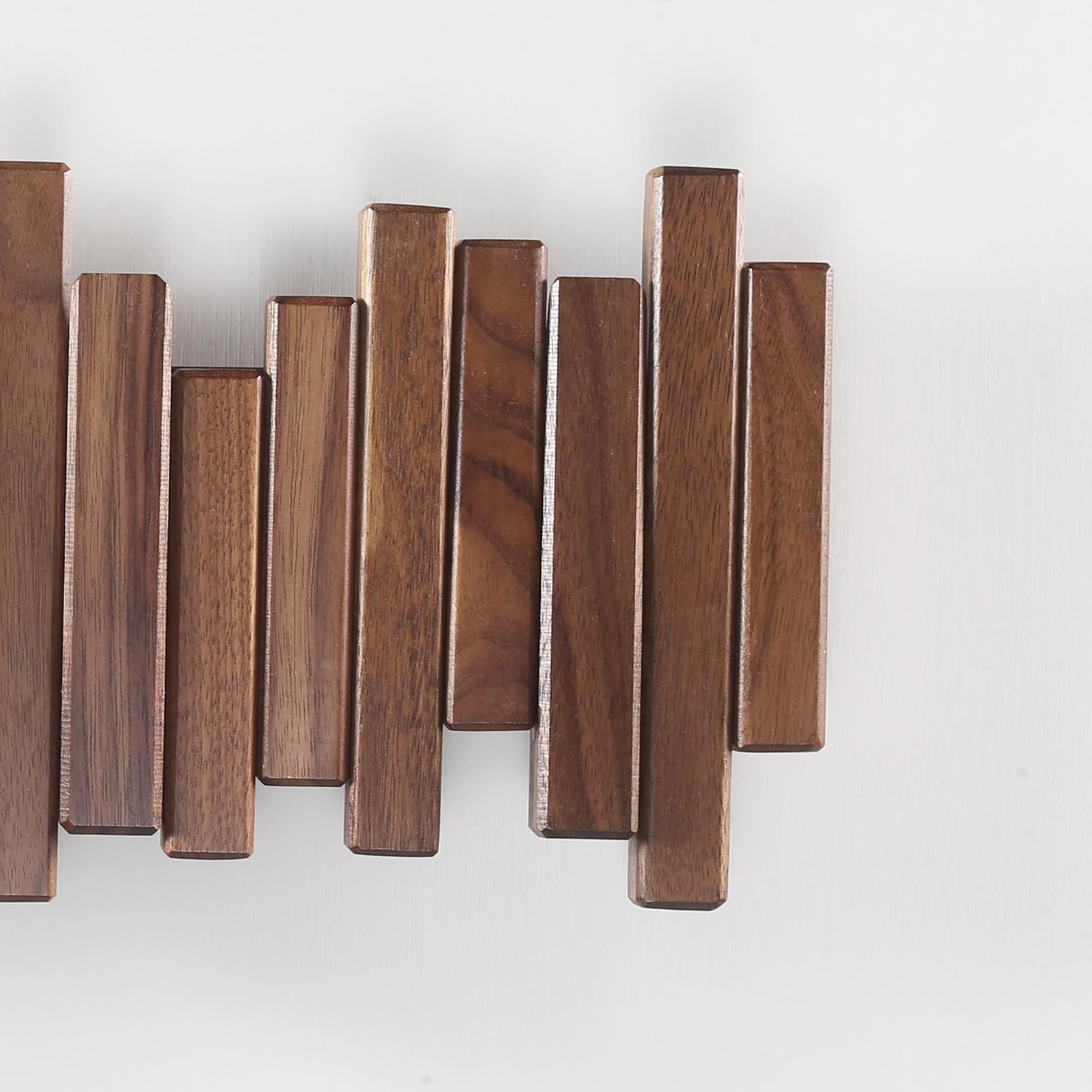 DESAINOPH® Wooden Coat Rack Wall Mounted Sticks Multi Rack Solid Handmade Natural Walnut Wood Artwork with 5 Flip-Down