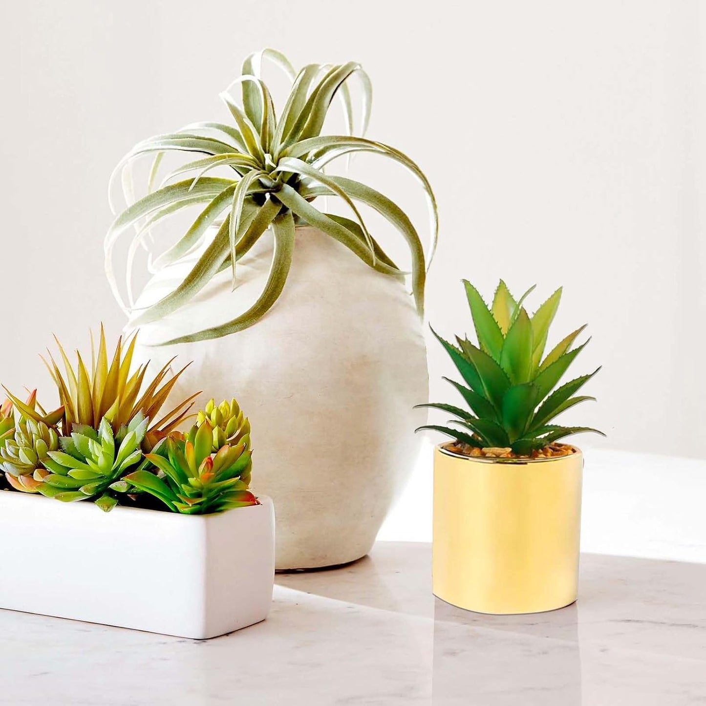 Faux Succulent Artificial Plants 7'' & 5'' in Pots Home Decoration Pots / Gold / Set of 2