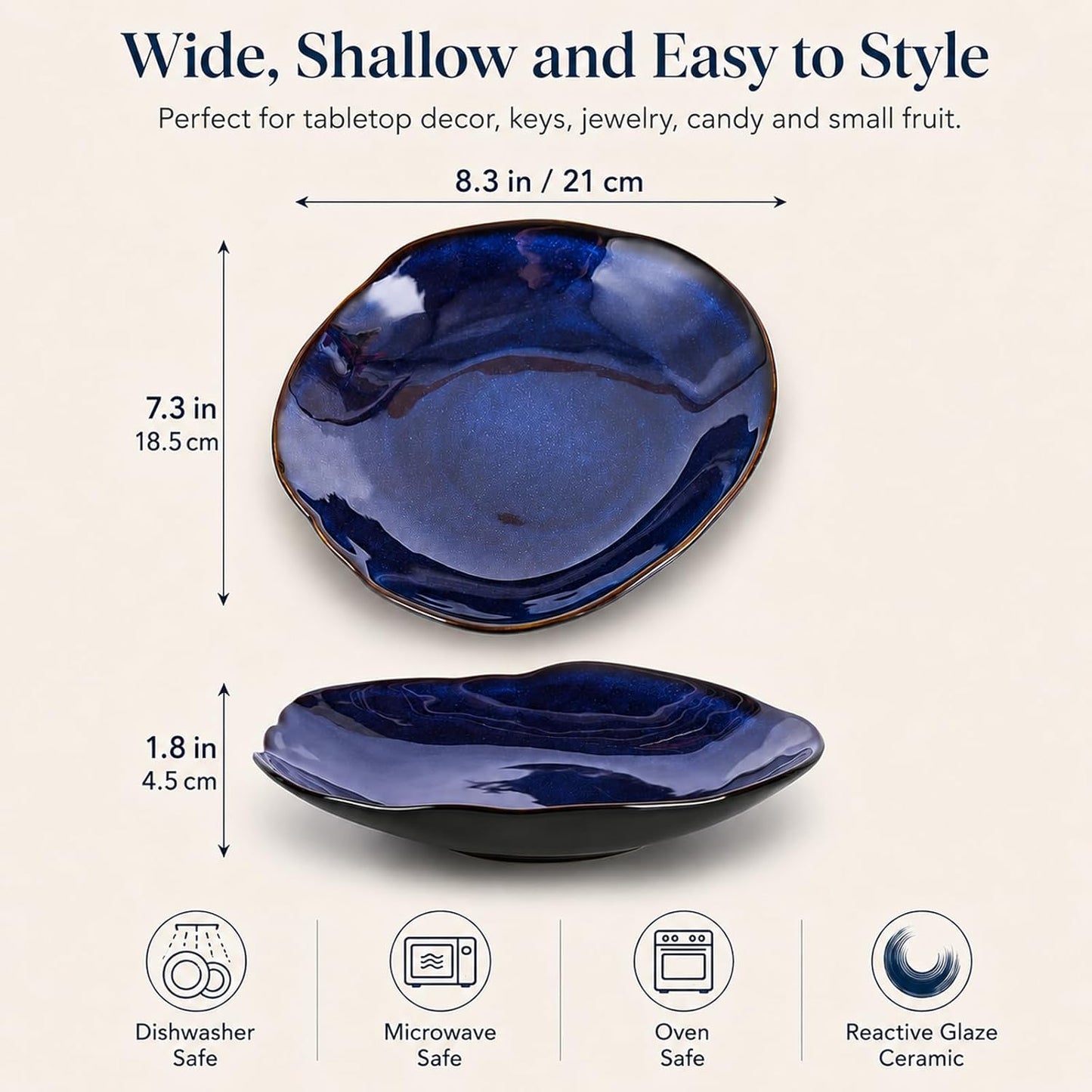 Ceramic Decorative Bowl -8.3" Small Trinket Dish / 8.3in / Blue