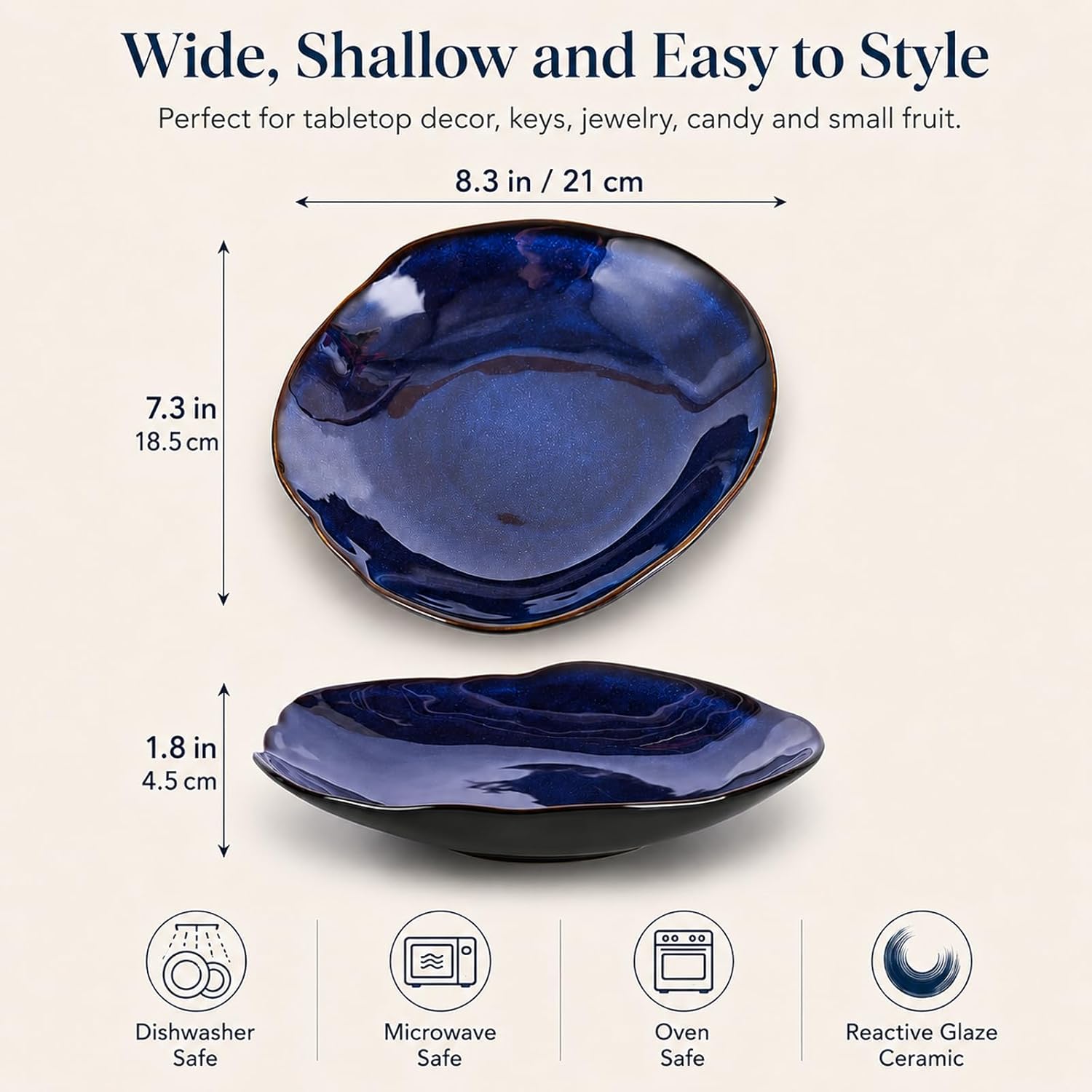 Ceramic Decorative Bowl -8.3" Small Trinket Dish / 8.3in / Blue