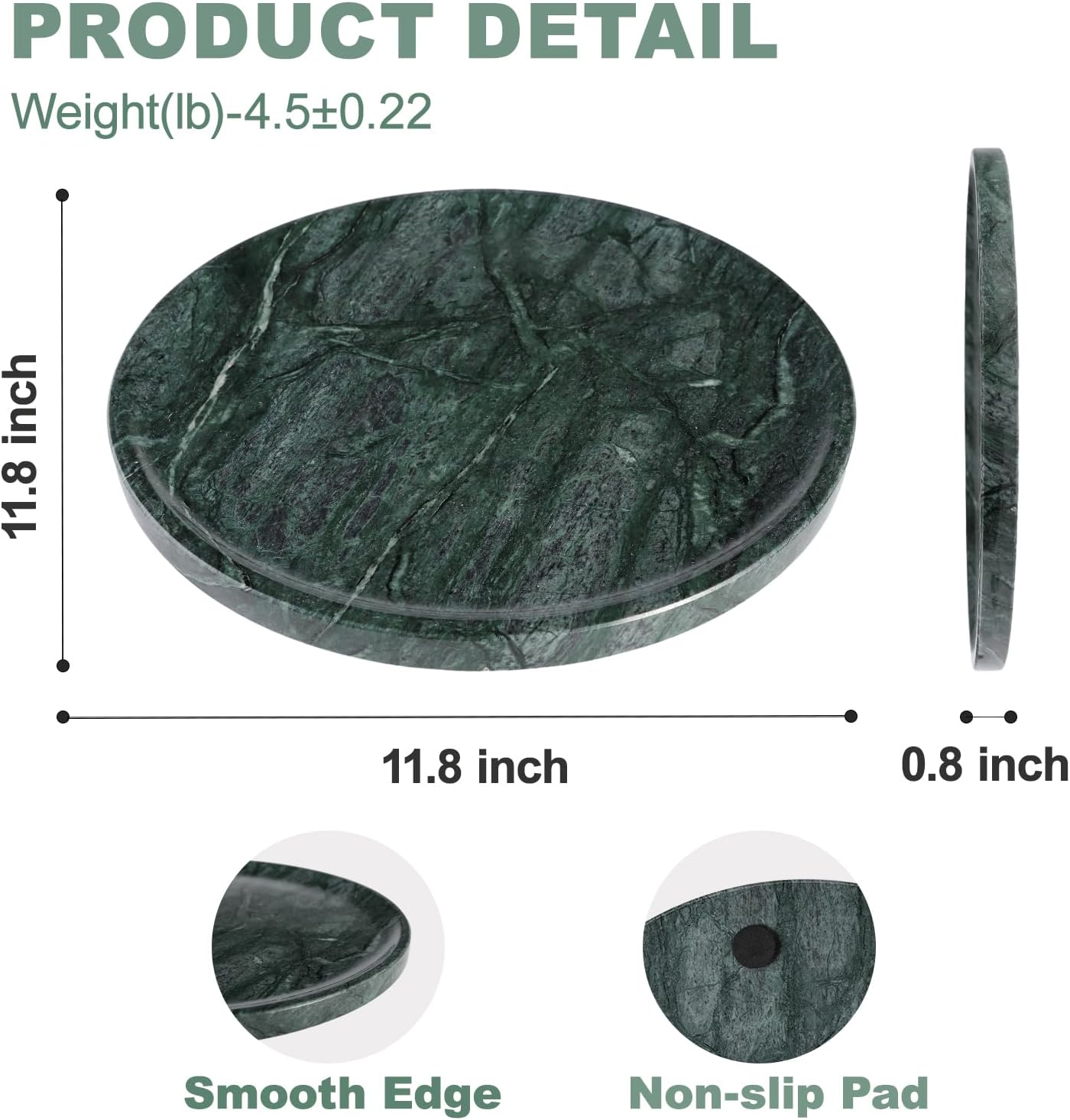 Marble Round Tray / Green / 11.8 Inch