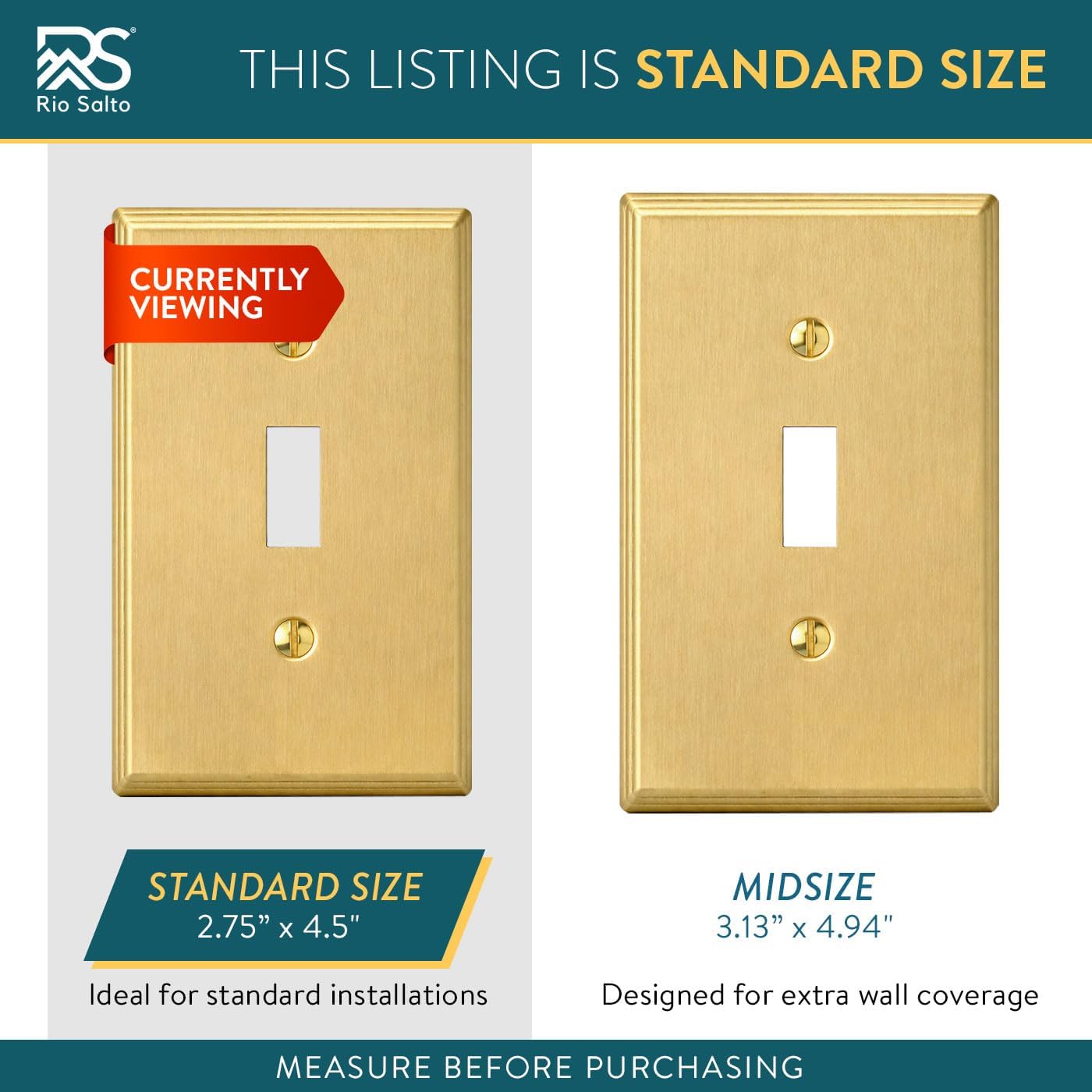 Rio Salto BRASS Toggle Light Switch Cover Plate Single Toggle Switch Plate Brushed Gold Metal Outlet Covers Decorative