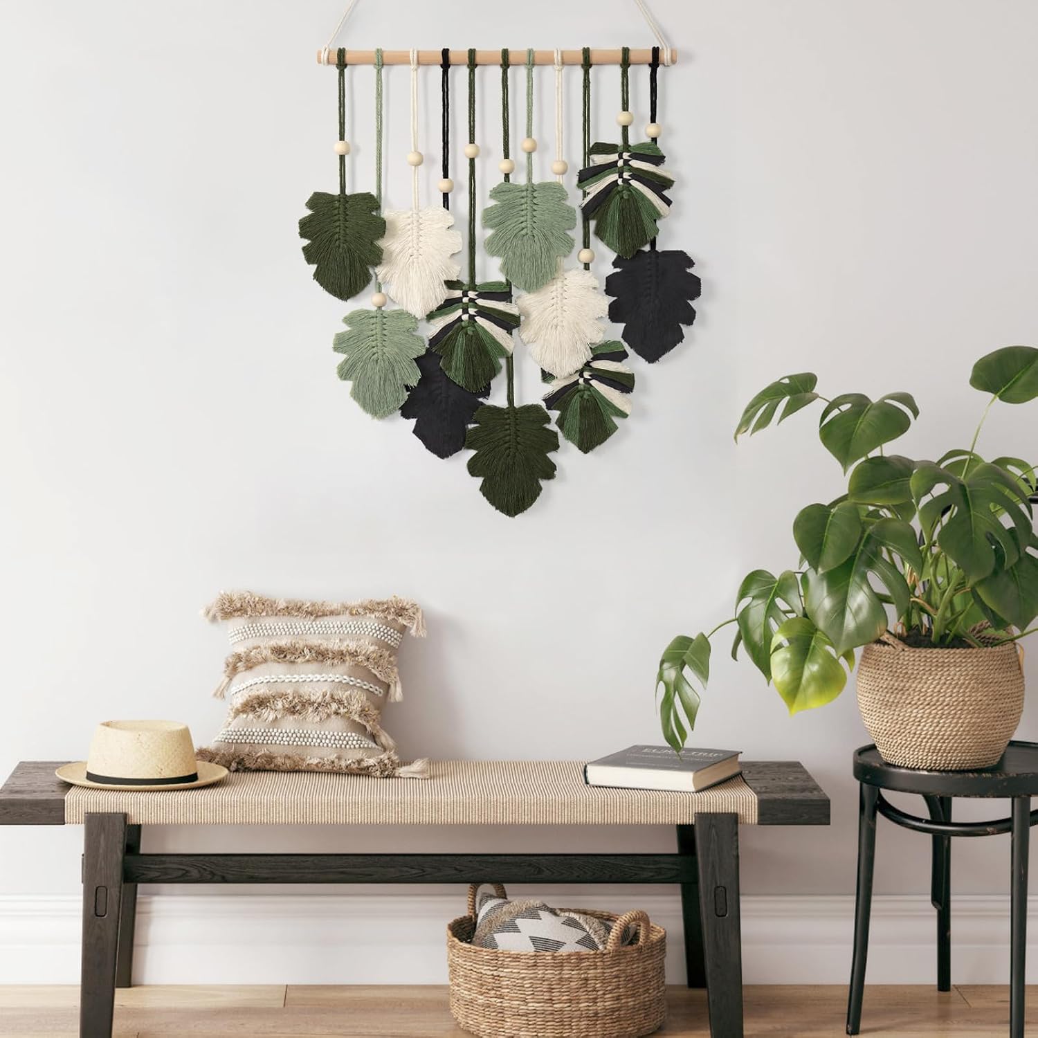 Macrame Wall Hanging Boho Home Decor / Green Black Beige
