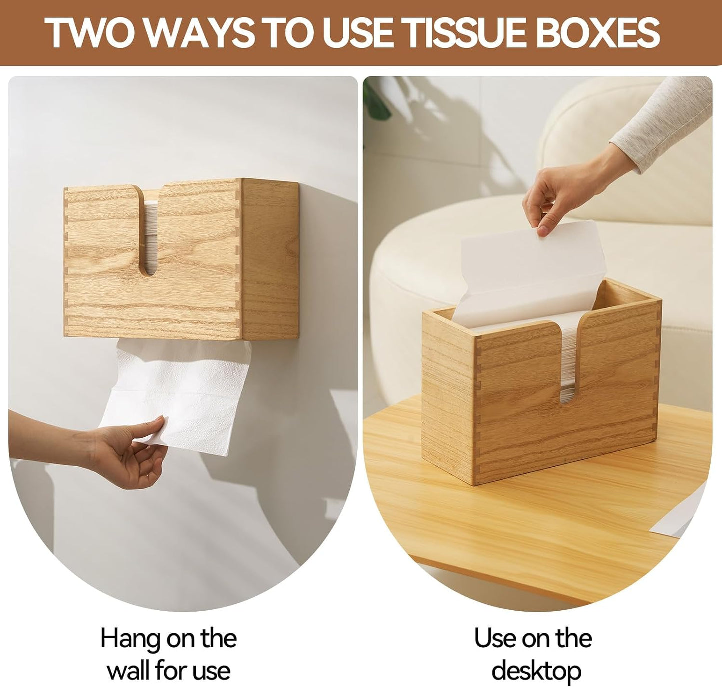 KIRIGEN Multifold Paper Towel Dispenser, Wall Mount or Countertop Natural | Solid Wood Holder Holds up to 150 C-Fold or