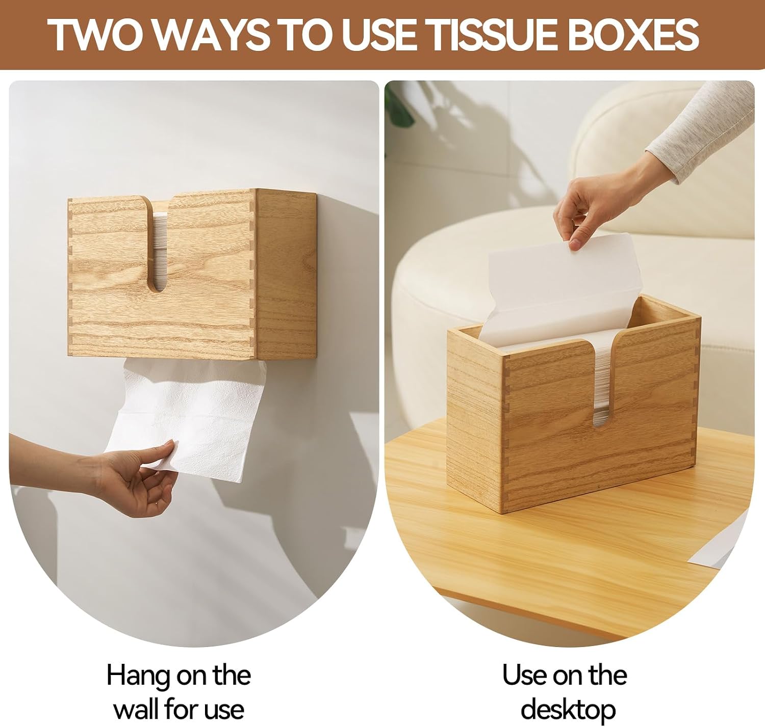 KIRIGEN Multifold Paper Towel Dispenser, Wall Mount or Countertop Natural | Solid Wood Holder Holds up to 150 C-Fold or