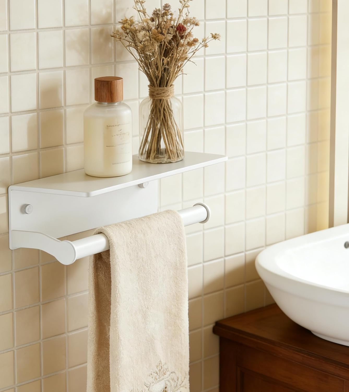 White Paper Towel Holder Wall Mount with Thickened Shelf for Bathroom,Matte White Adhesive Hand Towel Holder,Bathroom