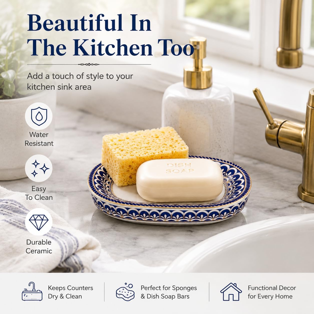 self-draining Ceramic soap Holder / White