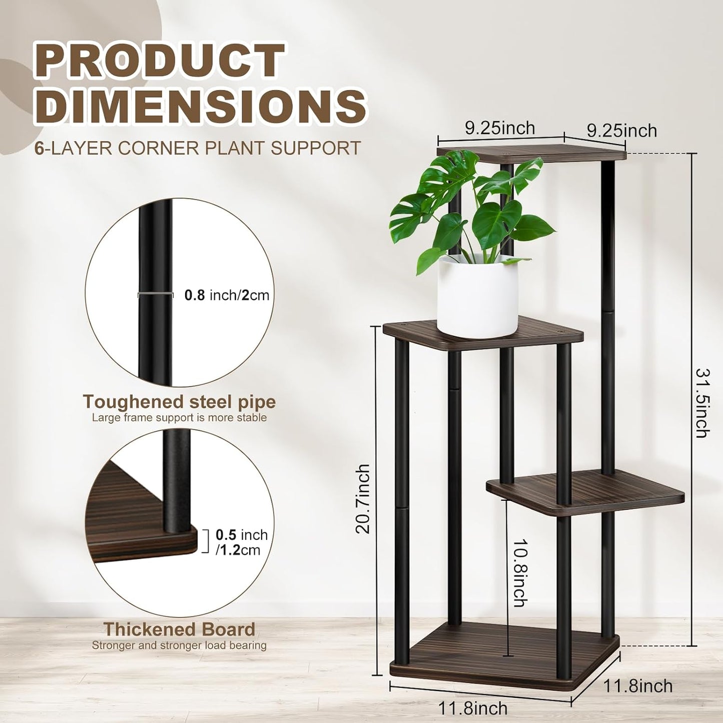 4-Tier Wooden Flower Shelf, Multi-Tier Flower Stand, Plant Stand for Indoor, Garden, Balcony, Decoration (Black Oak)