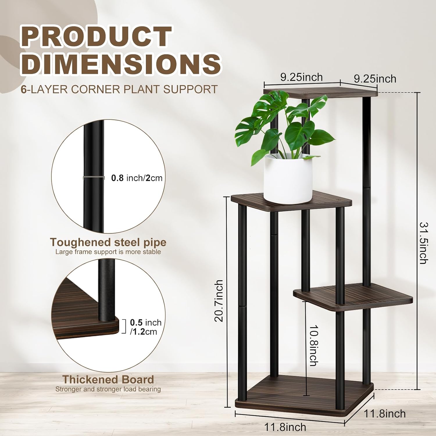 4-Tier Wooden Flower Shelf, Multi-Tier Flower Stand, Plant Stand for Indoor, Garden, Balcony, Decoration (Black Oak)