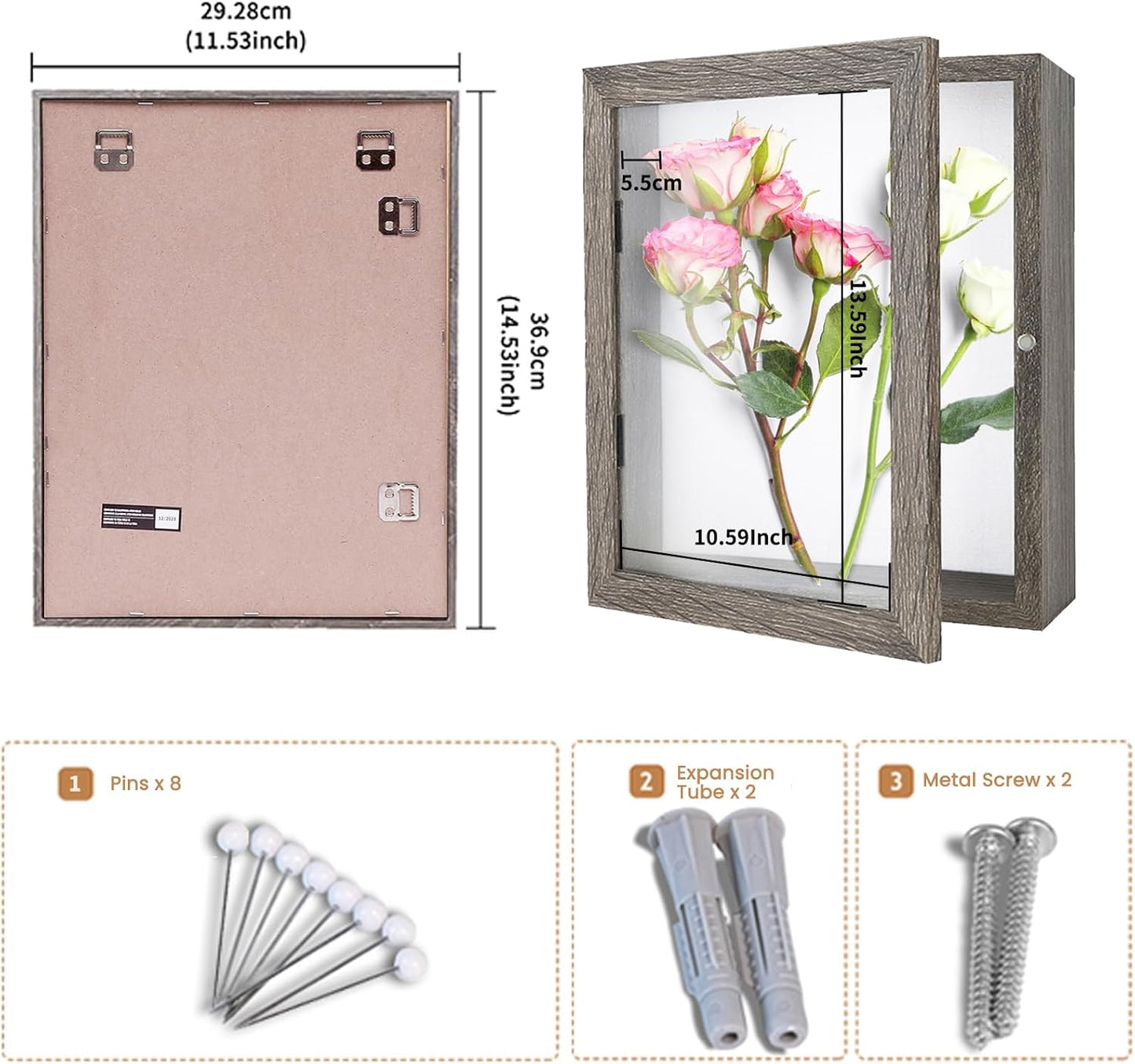 Muzilife 11x14 Shadow Box Picture Frame, 2.16 Deep, HD Glass, Texture Gray | FSC-Wood, Magnetic Door, Linen Interior &