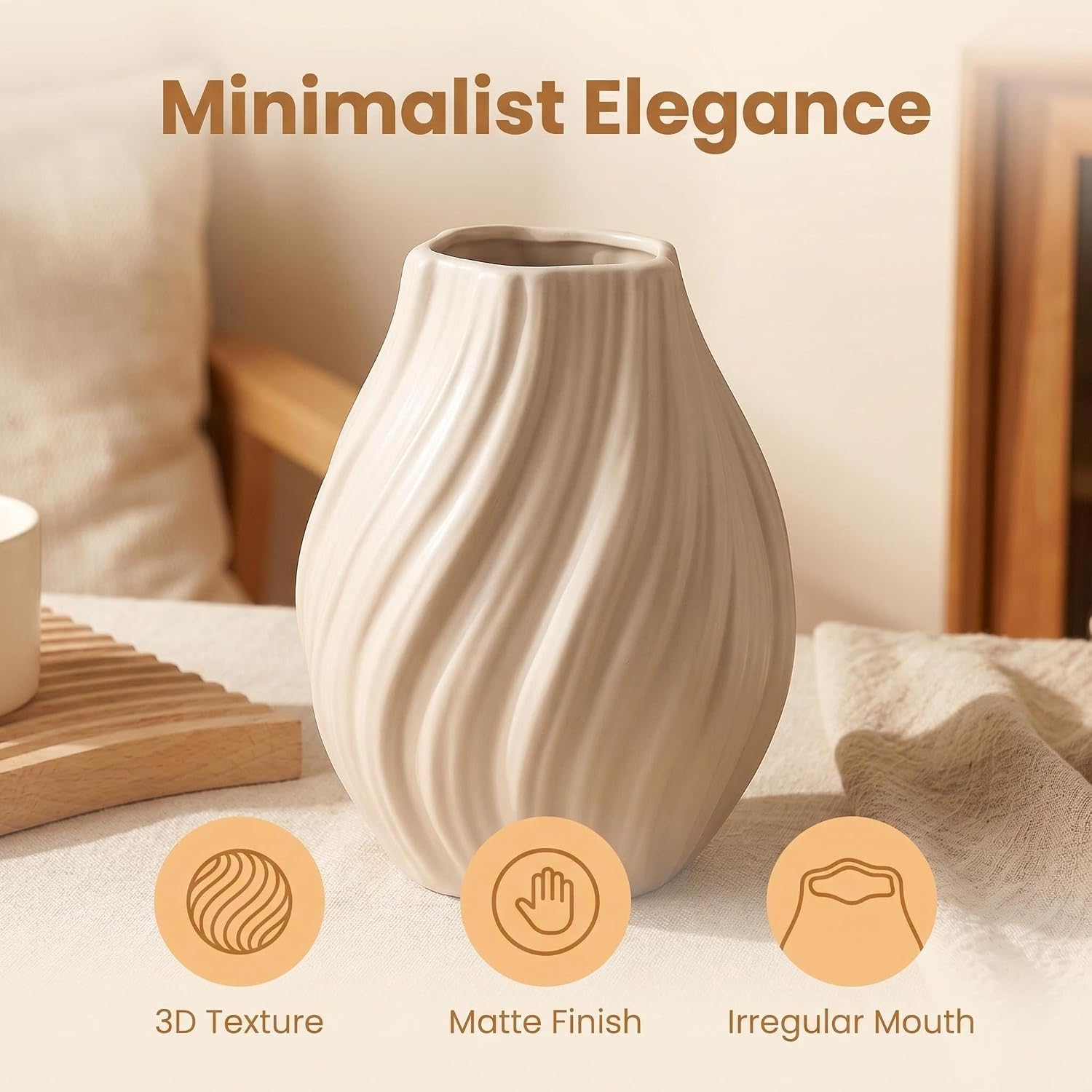 Modern White Ceramic Vase / Coffee Brown