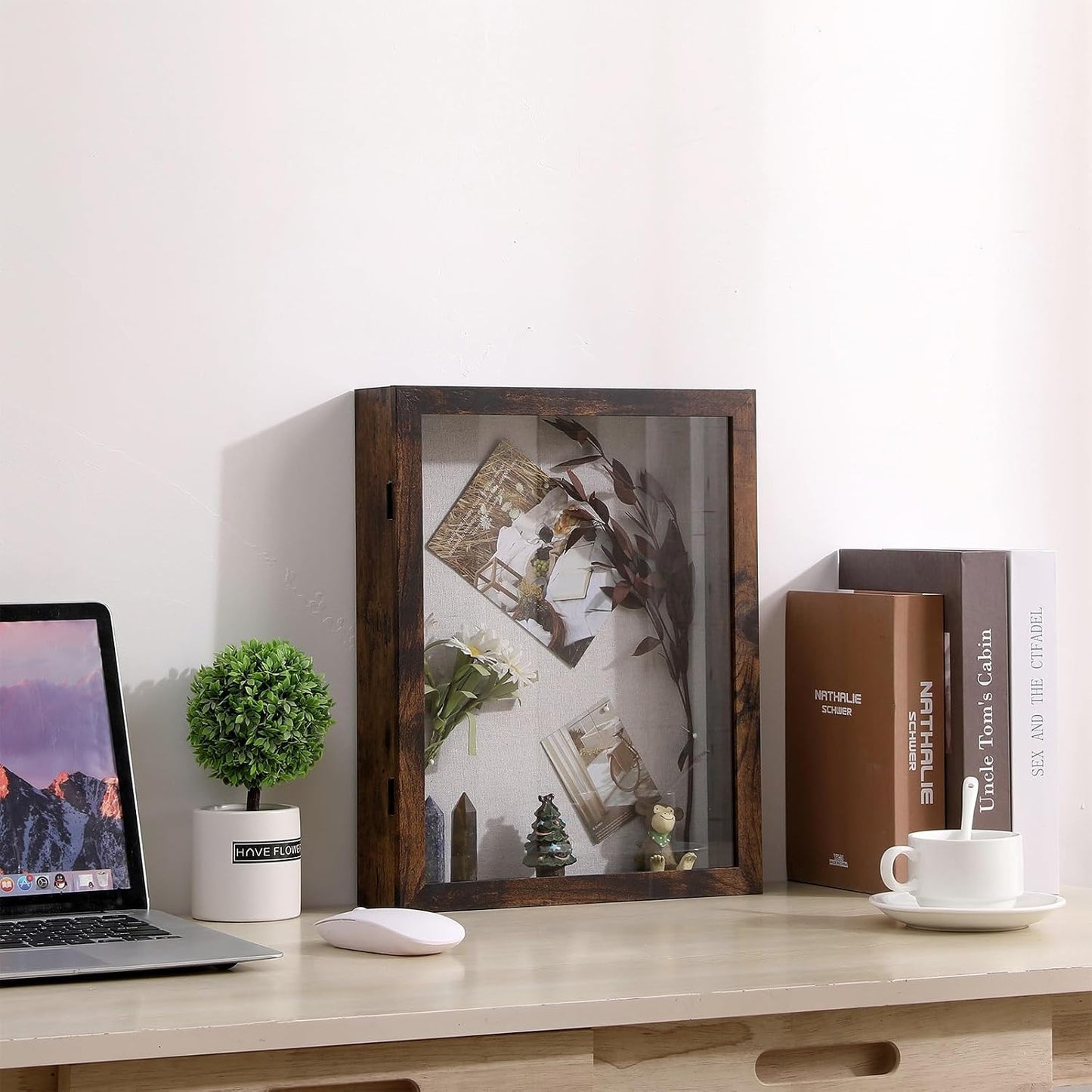 Muzilife 11x14 Shadow Box Picture Frame, 2.16 Deep, HD Glass, Honey Brown | FSC-Wood, Magnetic Door, Linen Interior &