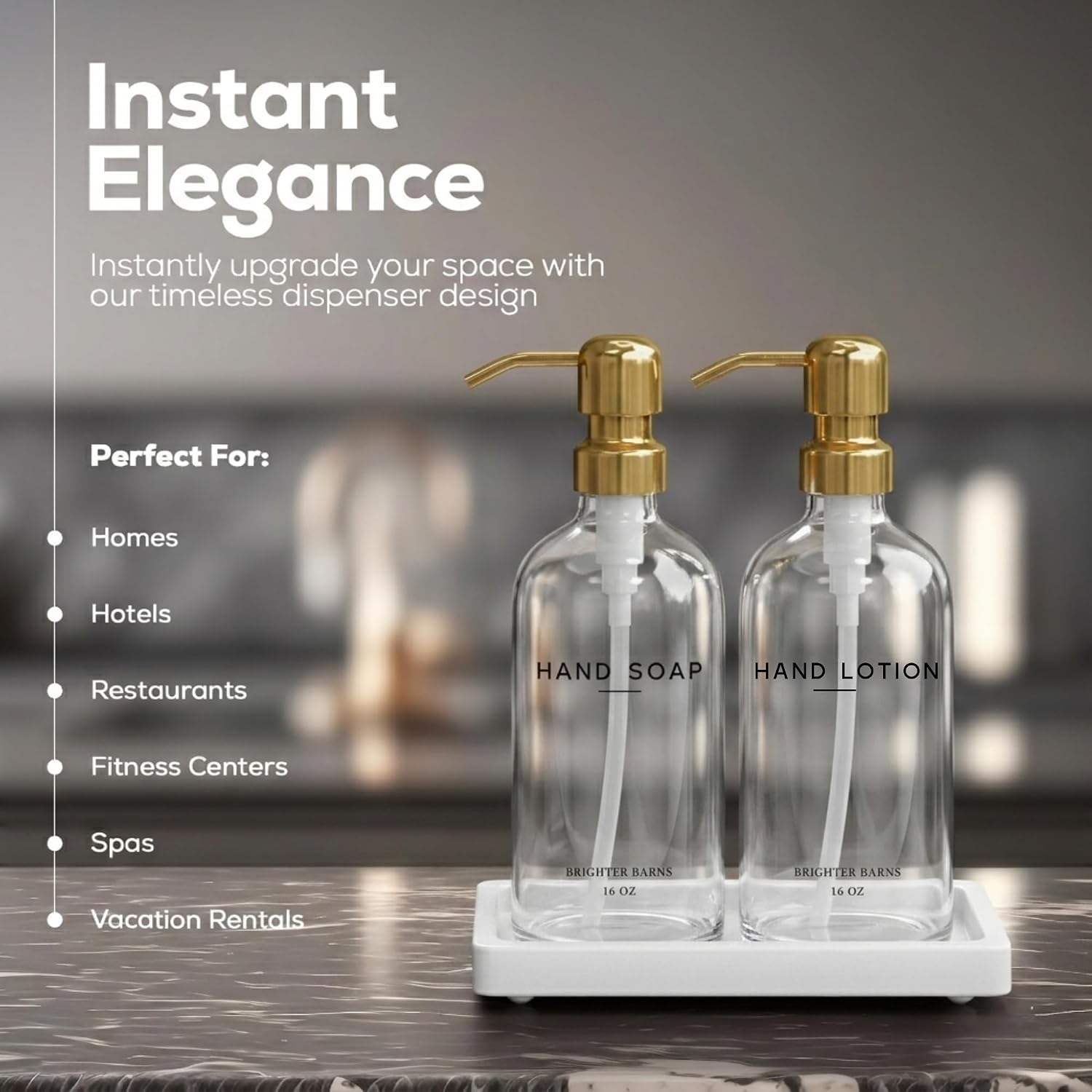 Glass Soap Dispenser Bathroom Set by / Clear Gold Sl