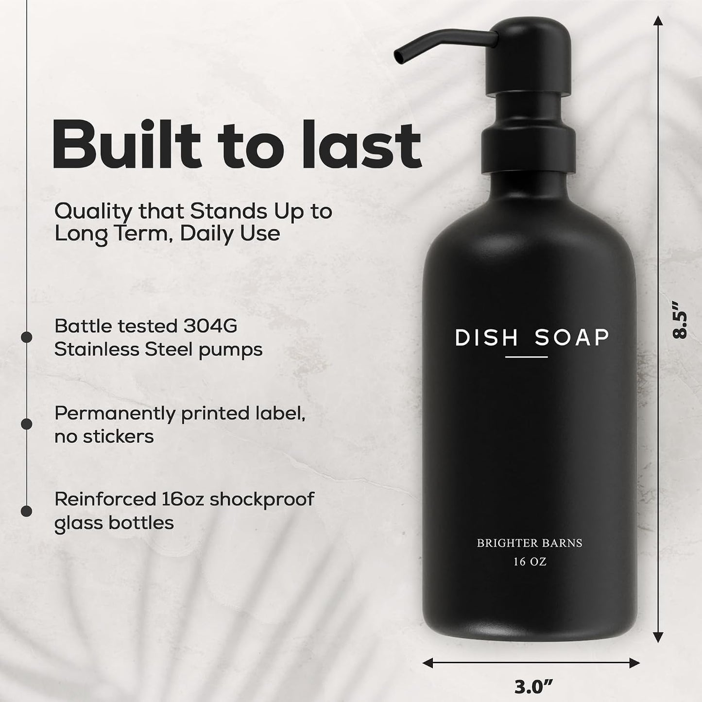 Black Glass Hand and Dish Soap Dispenser Set by Brighter Barns - Kitchen Soap Dispenser Set & Pump - Glass Bottles for