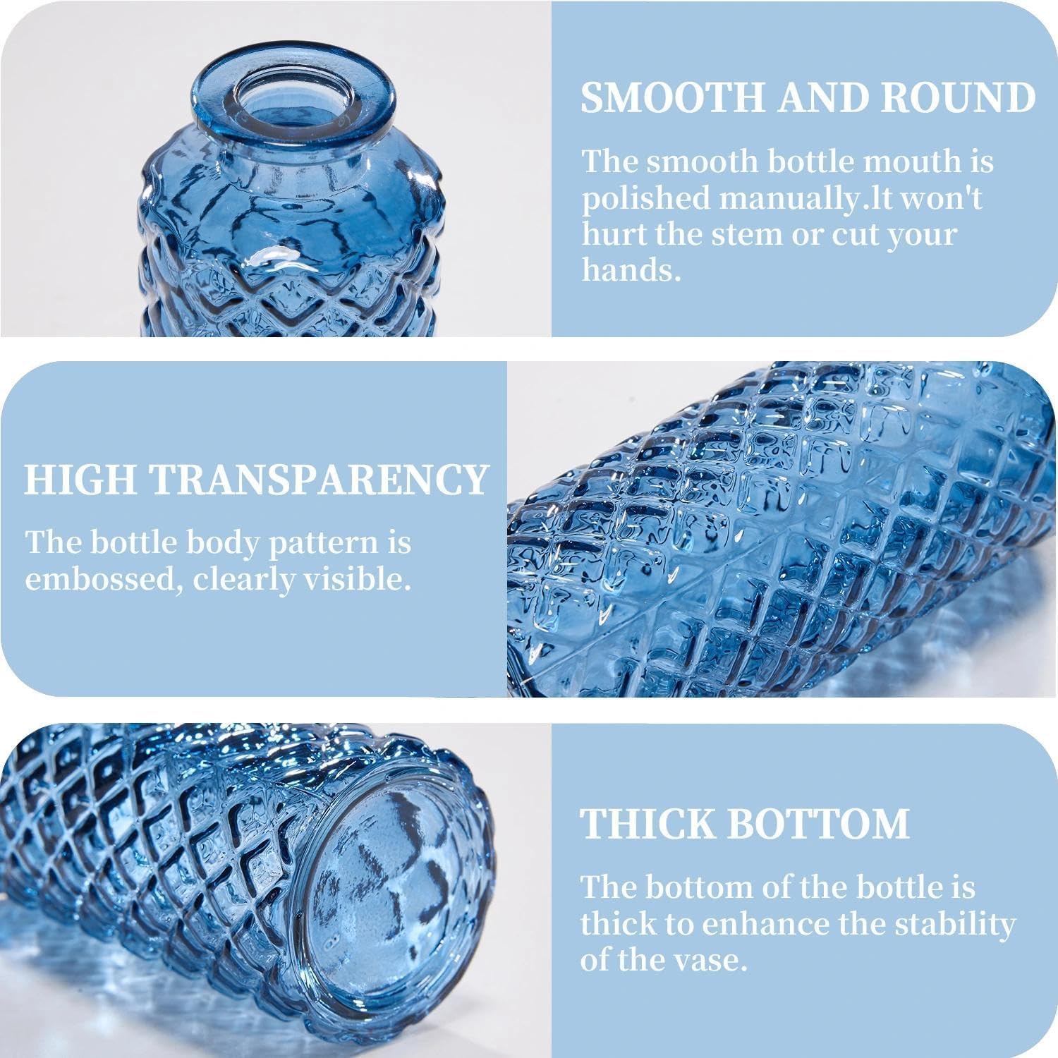 Clear Bud Vases for Flowers / Blue / Set of 12