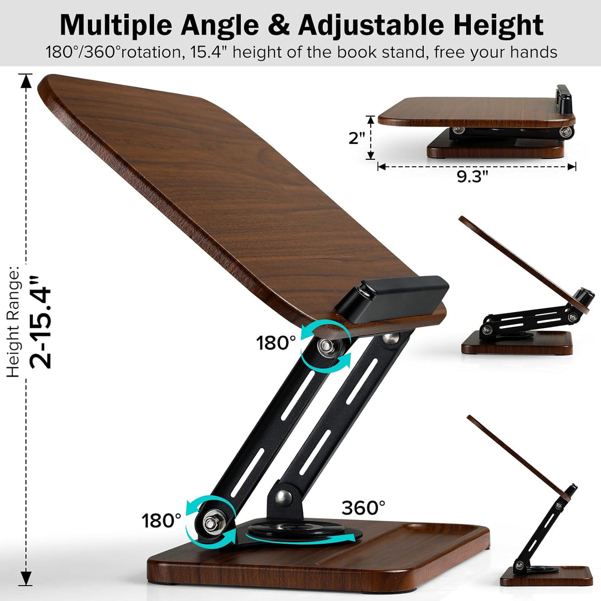 Book Stand with Light & Storage, Book Holders for Reading Hands Free | bible stand holder, wooden cookbook stand