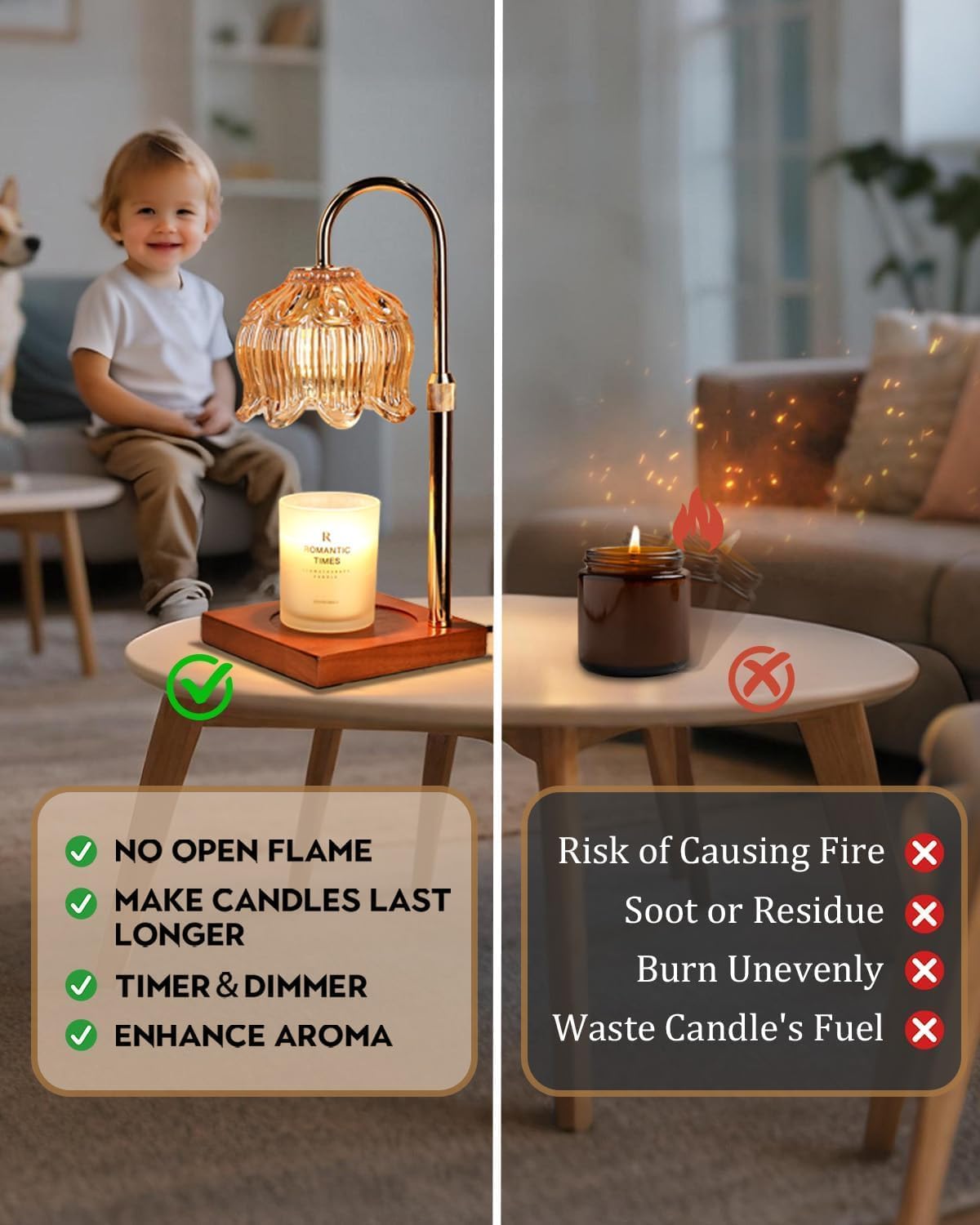 Funistree Flower Candle Warmer Lamp with Timer & Dimmer, Adjustable Height Candle Warmer, Christmas Birthday Gifts for