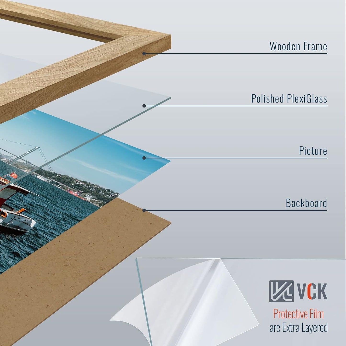VCK 24x36 Poster Frame Natural Solid Wood 3 Pack, Exclusive Wood Grain Wall Hanging Picture Frame for Home Decoration
