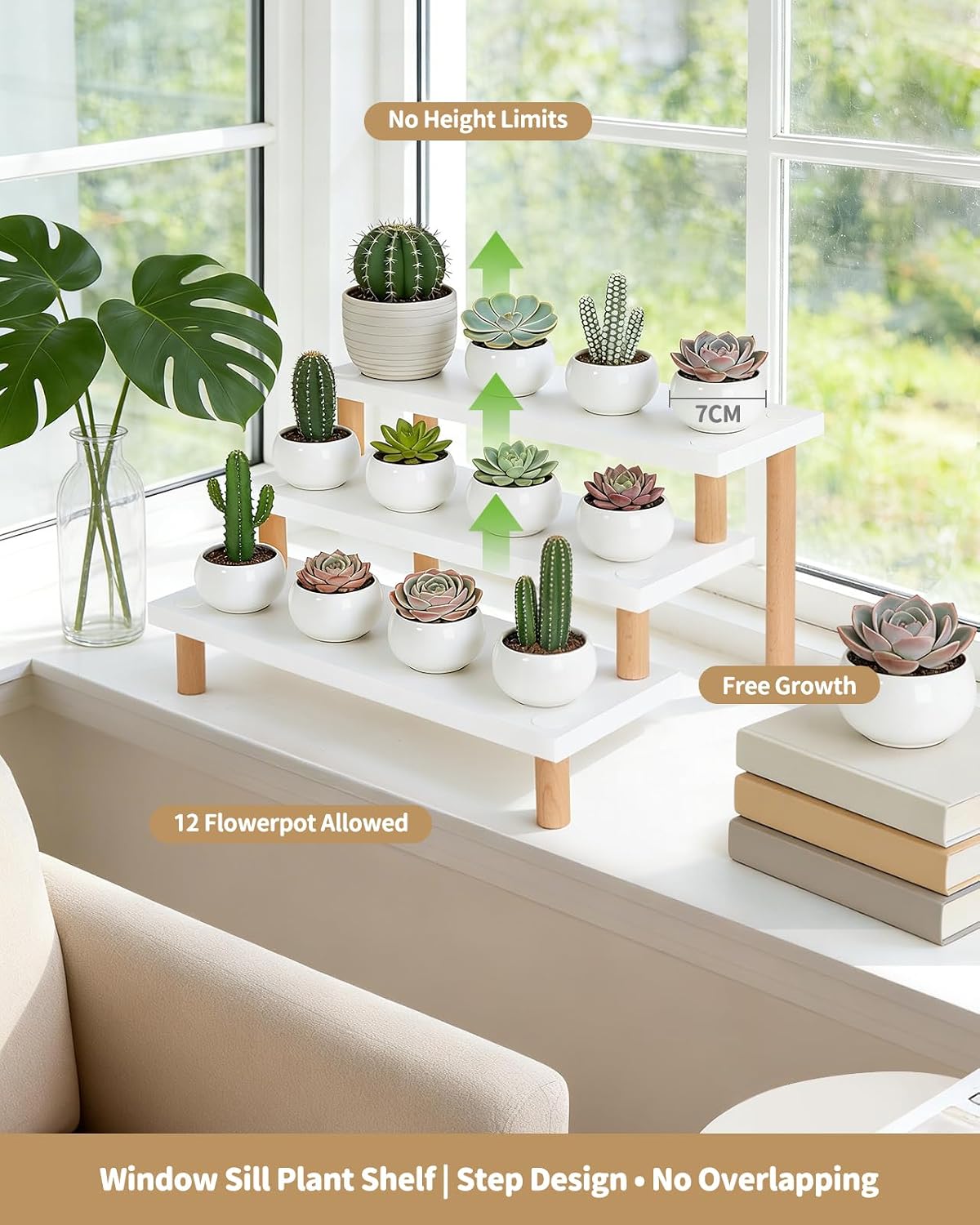 Window Sill Plant Shlef / 3-tiers Ladder Shelf / White