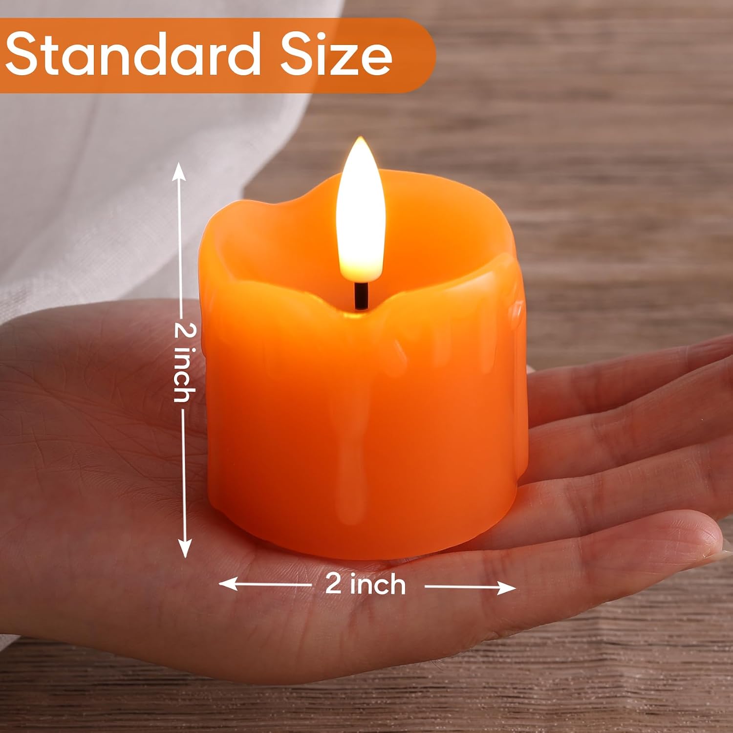 Orange Dripping Wax Flameless Votive Candles with Remote Batteries | Halloween Fall LED Candles, 2x2 inch Battery
