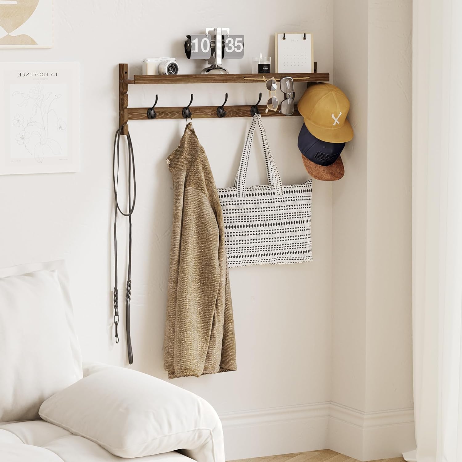 Wood Coat Hooks / 5 Hooks / 28.9 Inch