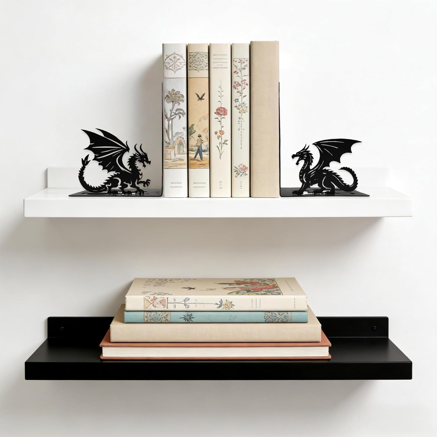 Book Ends / Iron Gothic Decorative Bookends / Dragon / Matte Black