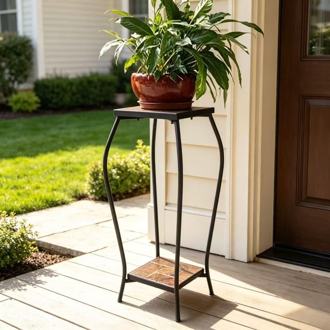 Zhongma 2 Tier 30" Tall Plant Stand with Colorful Slate Top for Balcony, Home, Garden, Backyard Patio with Adjustable
