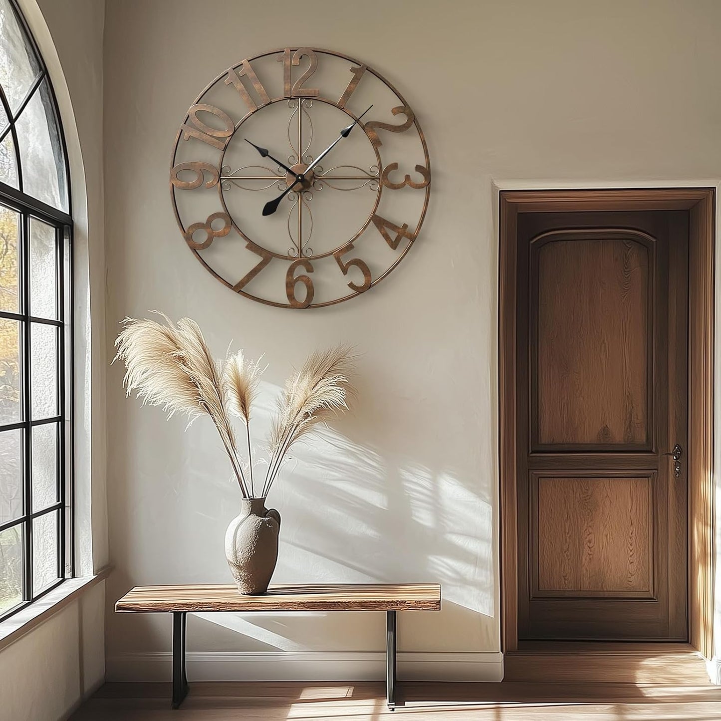 Cuspin 36 Inch Large Wall Clock Bronze Rustic Metal Decorative Clock | Battery operated, Silent non ticking, Arabic