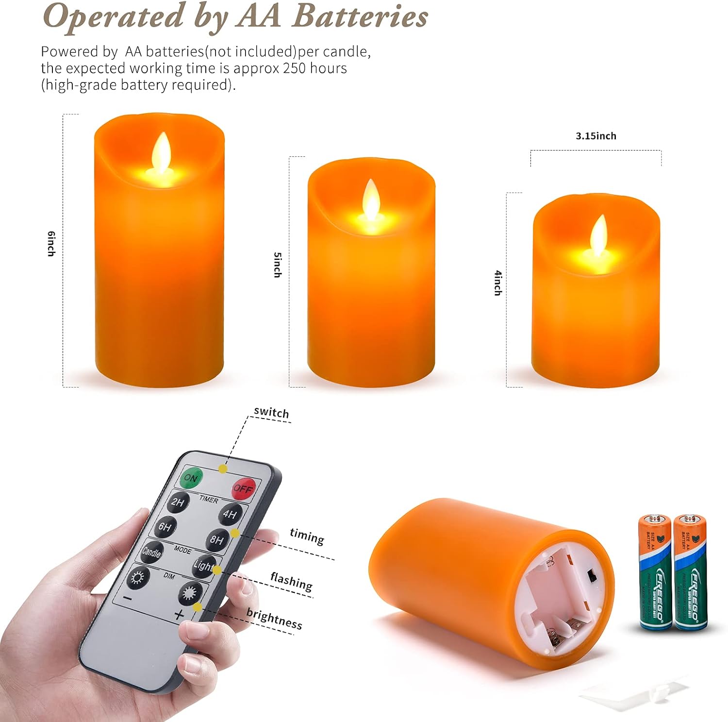 AKU TONPA Real Wax Flickering Flameless Candles Battery Operated LED Fake Candle Set with Remote Control and Timer for