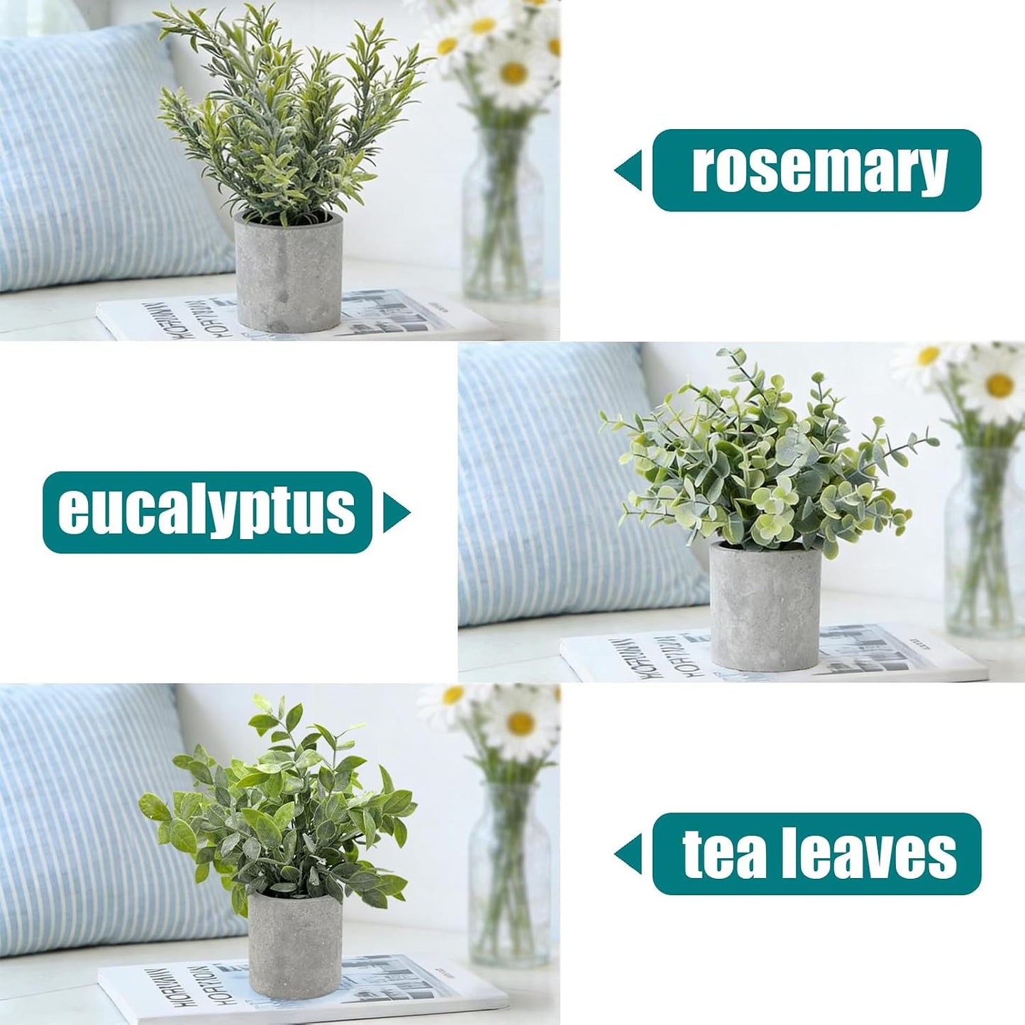 Small Eucalyptus Artificial Plants Indoor Greenery / Set of 3