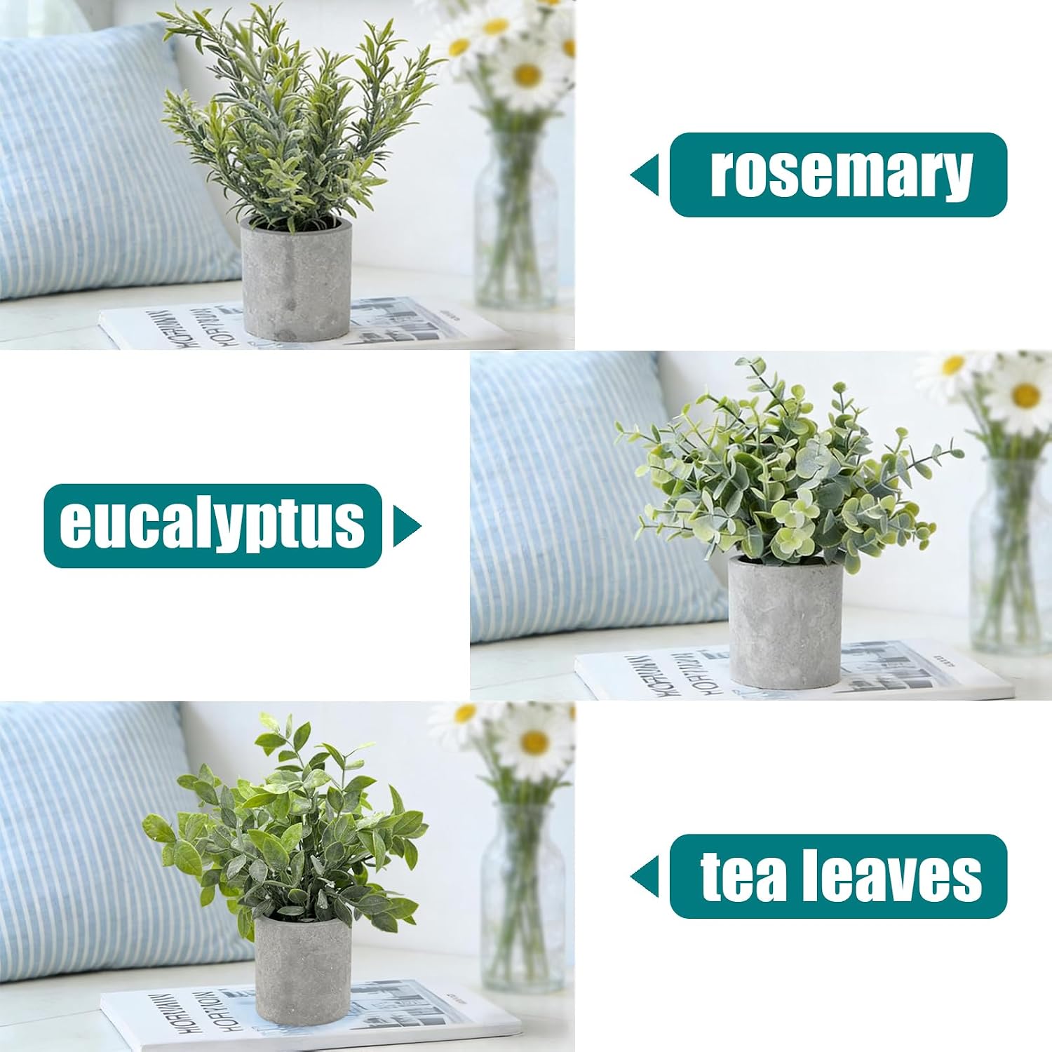 Small Eucalyptus Artificial Plants Indoor Greenery / Set of 3