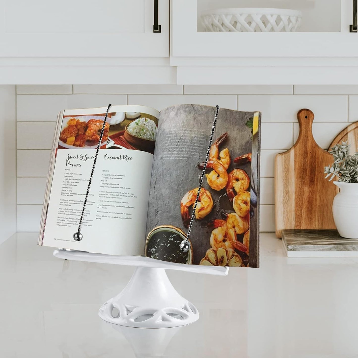 JOGREFUL Adjustable Cast Iron Cookbook Stand, Kitchen Recipe Holder White | Heavy-Duty Book Vintage Holder, Reading