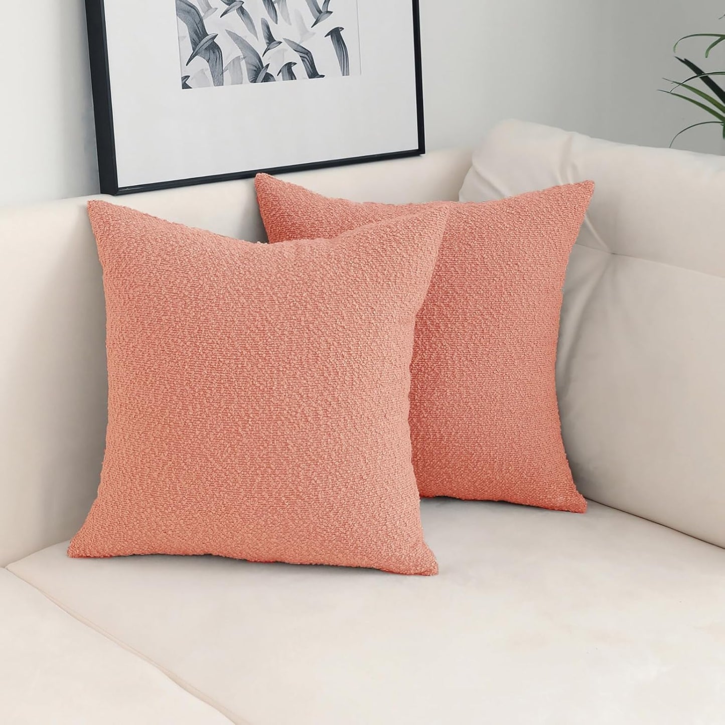 Decorative Square Thick Throw Pillow Covers Fine Textured Boucle / Coral Pink / 18 x 18 / Set of 2