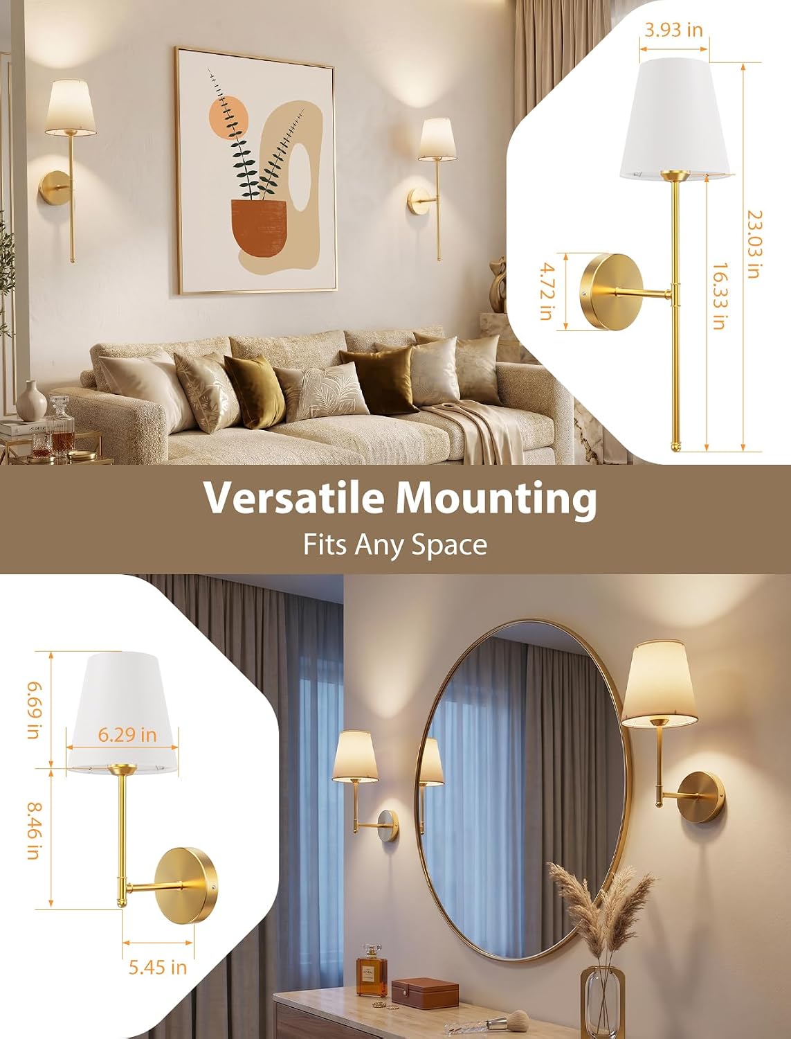 Wall Sconces Set of Two Rechargeable Cordless Wall Decor with Magnetic Bulb | Dimmable Wall Lamps with Remote RGB &