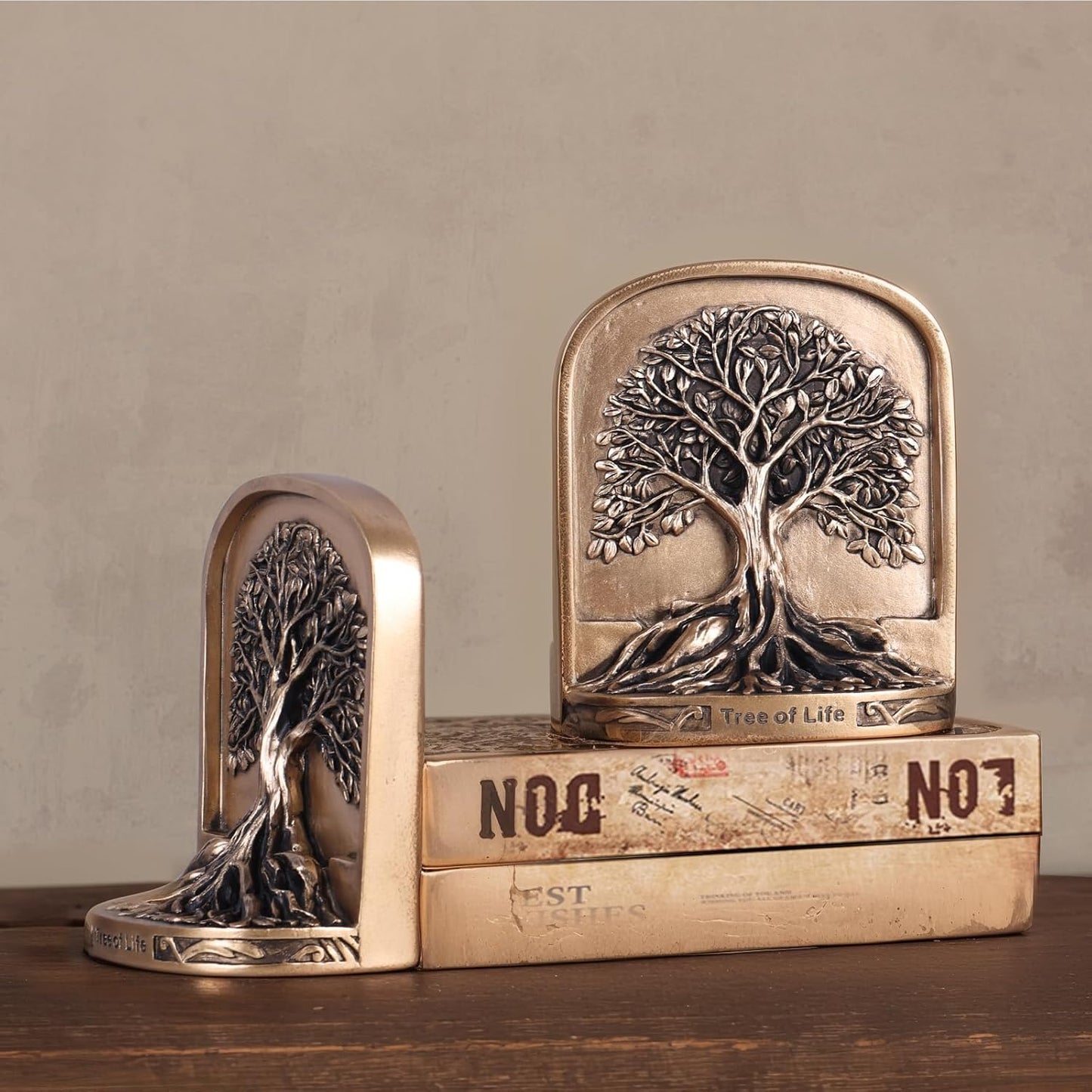 Antique Bronze Color Tree of Life Bookends Set / Gold Bronze / Small