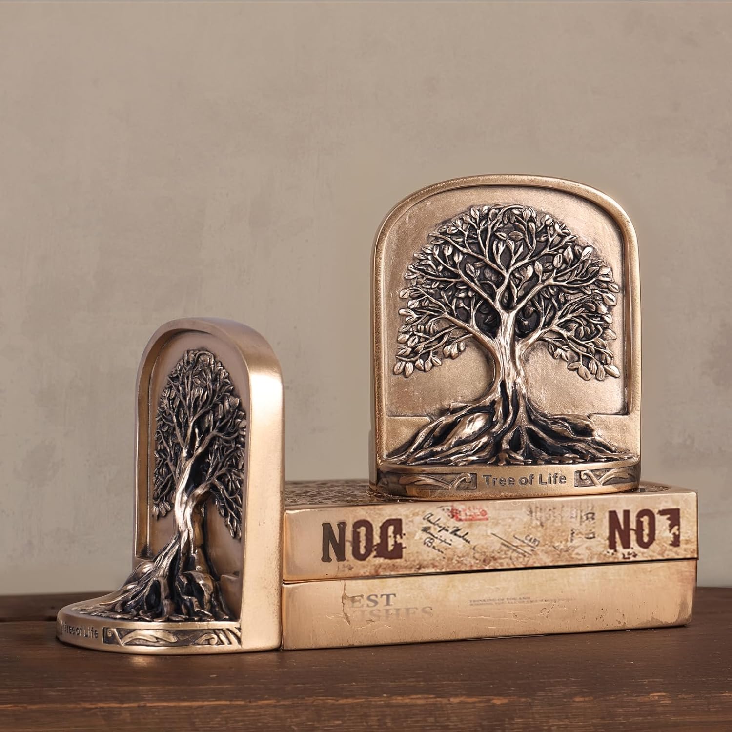 Antique Bronze Color Tree of Life Bookends Set / Gold Bronze / Small