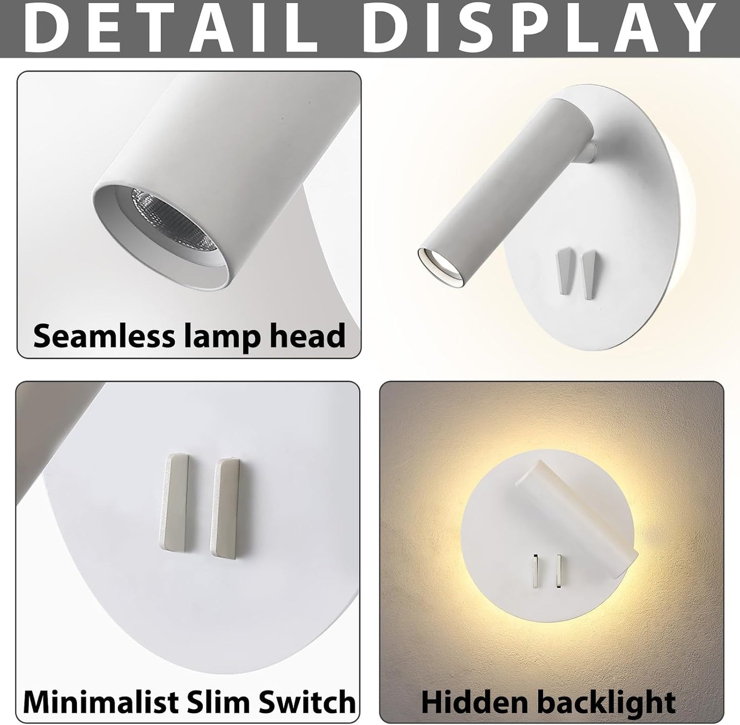 ZEROUNO Bedroom Wall Lamp with Switch Reading Light Hardwired Sconces Which Angle Adjustable for Bed-Side Interior