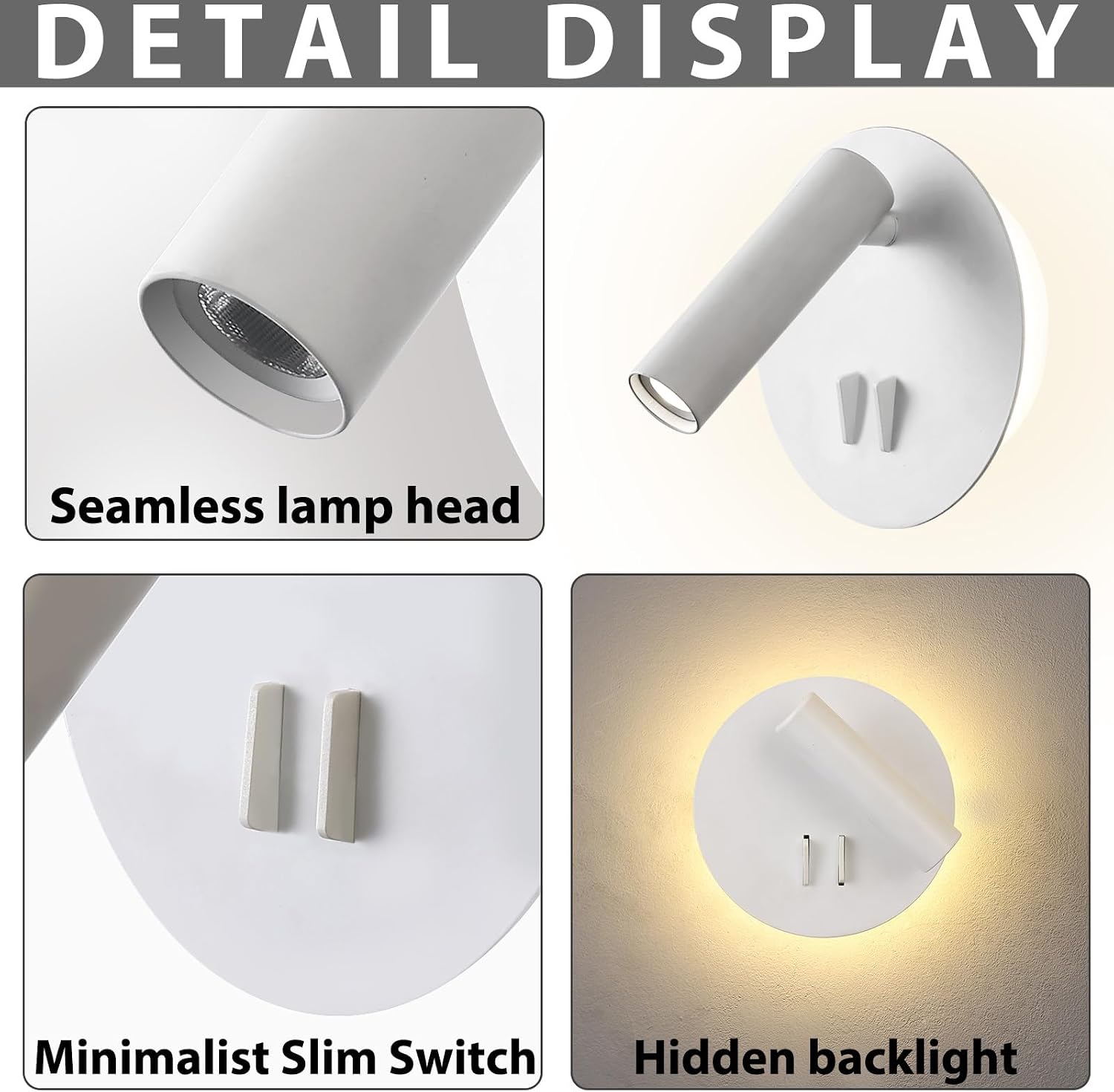 ZEROUNO Bedroom Wall Lamp with Switch Reading Light Hardwired Sconces Which Angle Adjustable for Bed-Side Interior