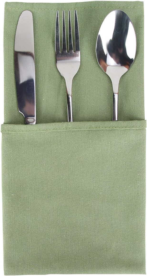 Solid Color Cotton Blended Dinner Cloth Napkins - Set of 12 (17 x 17 inches) - for Events & Home Use (Olive Green)