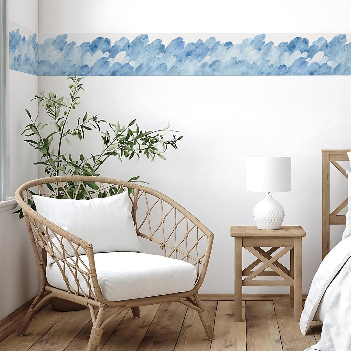 Modern Watercolor Ink Wave Wallpaper Border Peel and Stick Wall Border / VPJ-004 / 393 x 4 / Blue
