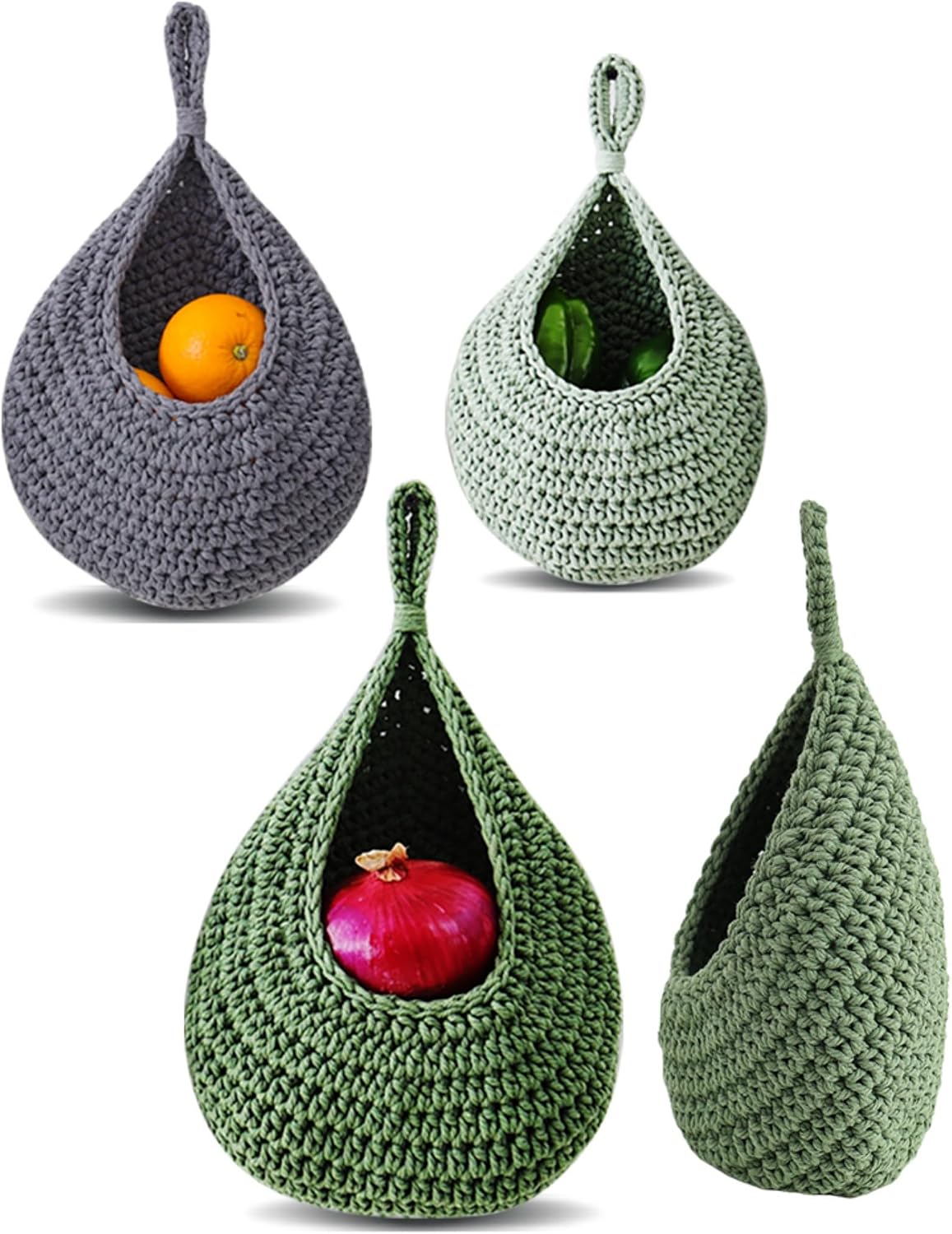 Boho hand-woven hanging linen basket / Set of 3