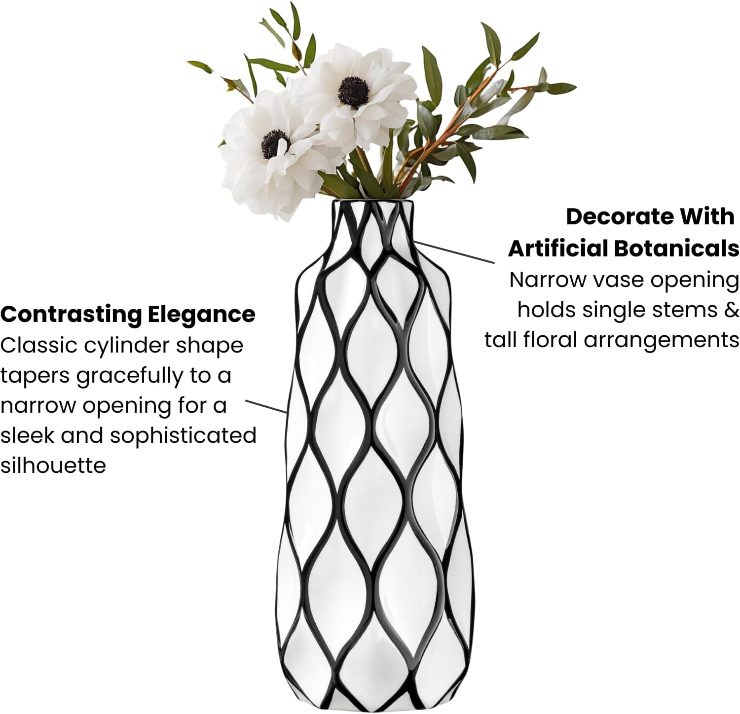Gloss White Ceramic Vases / 15.5" Height / Black